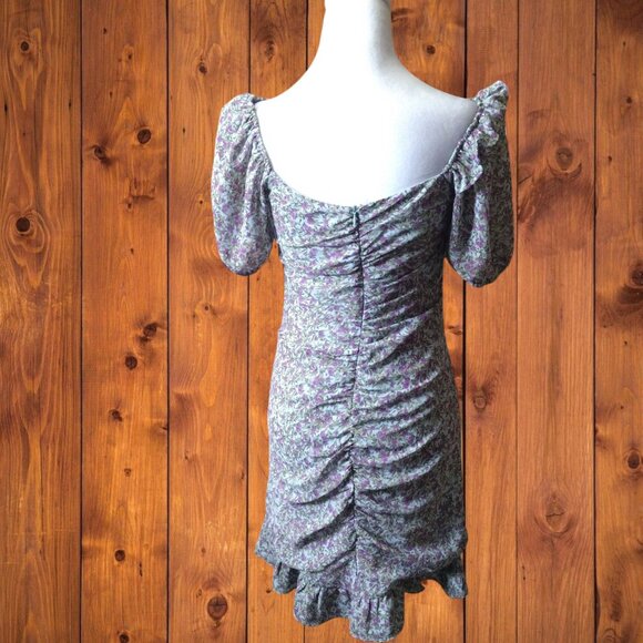 ASTR The Label Women's Small Shirred Floral Ruffle Mini Dress Short Puff Sleeve - Picture 7 of 7